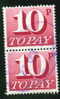 Great Britain 1970 10p Postage Due Issue #J86 Vertical Pair - Tasse