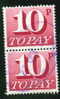 Great Britain 1970 10p Postage Due Issue #J86 Vertical Pair - Strafportzegels