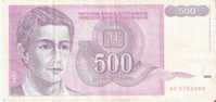 BILLETE DE YUGOSLAVIA DE 500 DINARA (BANKNOTE) - Yougoslavie