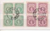 DRESDEN - 1886/7 HEADS 1-1/2pf (WOMAN) & 10pf (MAN) BLOCKS OF 4 WITH CENTRAL HANSA CANCEL - Privatpost