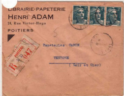 VIENNE - GANDON - 1945 - RECOMMANDE - LETTRE COMMERCIALE De POITIERS Pour VENDOME - 1945-54 Marianne De Gandon