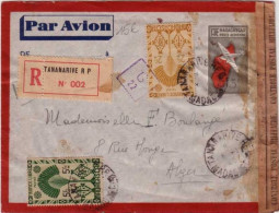 MADAGASCAR - 1945 - LETTRE RECOMMANDEE Par AVION CENSUREE De TANANARIVE Pour ALGER (ALGERIE - GUERRE 39/45) - Storia Postale