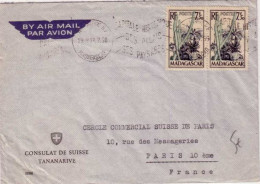 MADAGASCAR - 1956 - LETTRE Par AVION Du CONSULAT SUISSE De TANANARIVE Pour PARIS - Briefe U. Dokumente