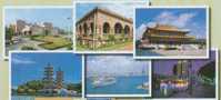 Taiwan 2008 Scenic Pre-stamp Postal Cards - Kaohsiung Bird Park Boat Relic Temple Harbor - Postal Stationery