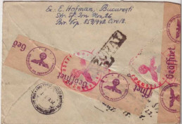 ROUMANIE / BÖHMEN - 1943 - LETTRE AVION + CENSURES De BUCAREST => PRAGUE - ARRIVEE: SERVICE TELEGRAPHIE (PNEUMATIQUE) - Storia Postale