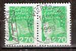 Timbre France Y&T N°3091x2 (01) Obl, Paire Horizontale. Marianne Du 14 Juillet.  2.70 F. Vert. Cote 0.30 € - 1997-2004 Marianne Of July 14th