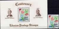 100Jahre Briefmarken 1960 Liberia 560+Block 17 ** 6€ Stamp On Stamp #1-3 Porträt Präsident Liberias Sheet Bf Africa - U.P.U.
