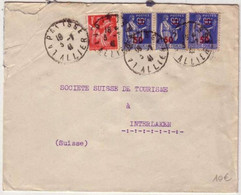 TYPE PAIX SURCHARGE + IRIS - Yvert N°482 X 3 + 433 Sur LETTRE De LA PALISSE (ALLIER) Pour INTERLAKEN (SUISSE) -1941 - 1932-39 Paz