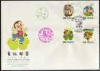 FDC 1992 Toy Stamps Chopstick Gun Iron-ring Grass Fighting Ironpot Dragonfly Goose Ox Kid - Gansos