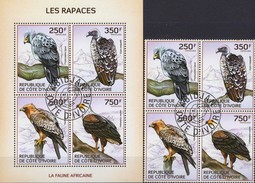 Greifvögel 2014 Ivoire 1554/7 VB+Bl.198 O 28€ Gyps Ryppellii Vocifer Boroides Blocs Birds Sheets Bf Elfenbeinküste - Gebraucht