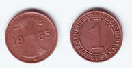 Germany 1 Reichspfennig 1935 A - 1 Rentenpfennig & 1 Reichspfennig
