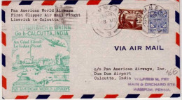 IRLANDE -1947- LETTRE PAR AVION De LUIMNEACH Pour CALCUTTA (INDE) - 1° LIAISON AERIENNE (FIRST FLIGHT AIR MAIL SERVICE) - Storia Postale
