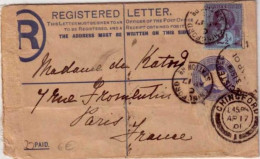 GRANDE BRETAGNE - ENVELOPPE ENTIER POSTAL RECOMMANDEE De CHINCFORD Pour PARIS - 1901 - COMPLEMENT 2.5 P. - Brieven En Documenten