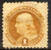 US #112b XF Mint Hinged 1c Buff Franklin Without Grill From 1869 (Certificate) - Unused Stamps