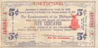 PHILIPPINES 5 CENTAVOS BLACK  MOTIF FRONT & BACK  NEGROS OCCIDENTAL DATED 26.01. 1942 VF PS.640a READ DESCRIPTION !! - Philippinen