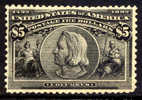 US #245 Mint Hinged $5 Columbian Exposition Of 1893 - Neufs