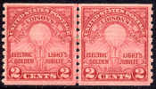 US #656 XF Mint Hinged Elec. Light Golden Jubilee Issue Coil Line Pair From 1929 - Rollen