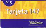 TARJETA DE ARGENTINA DE TELEFONICA TARJETA 147 DE 5$ - Pérou