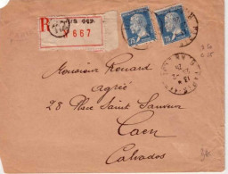 PASTEUR - Yvert N° 177 X 2 Sur LETTRE RECOMMANDEE De PARIS  Pour CAEN (CALVADOS) En 1926 - 1922-26 Pasteur