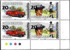 TONGA 1997 Fireman Police Dog Truck OVPT:new Value .se-tenant 4-BLOCK TRAFFIC LIGHT - Camiones