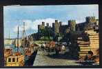 RB 621 - J. Salmon Postcard Conway Castle & Fishing Boats From The Quay Caernarvonshire Wales - Road Safety Slogan - Caernarvonshire
