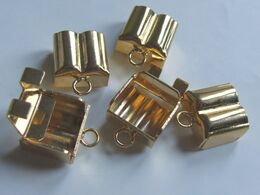 Lot De 2 Fermoirs Double Embouts De Cordon Plaqué Or 15x14mm (19mm Avec L'anneau). - Pearls