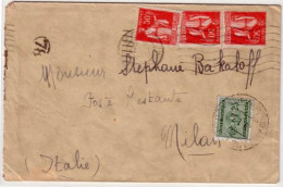 1935 - PAIX 50c X 3 Sur LETTRE De PARIS Pour MILAN POSTE RESTANTE (ITALIE) - TAXE De 25 C. - 1932-39 Paix