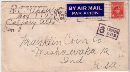 CANADA - 1948 - LETTRE PAR AVION (AIR MAIL) De CALGARY Pour Les USA - TAXE 6 CENTS - Strafport