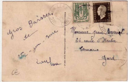 DULAC + CHAINES BRISEES - 1945 - YVERT N° 690 + 671 Sur CARTE POSTALE De VIC Sur CERE (CANTAL) Pour TAMARIS (GARD) - 1944-45 Marianna Di Dulac