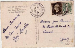 DULAC + CHAINES BRISEES - 1946 - YVERT N° 690 + 671 Sur CARTE POSTALE De VILLENEUVE ST G (94) Pour TAMARIS (GARD) - 1944-45 Maríanne De Dulac