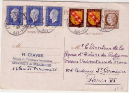 DULAC + ARMOIRIES - 1947  - YVERT N° 682 X3 + 757x2 Sur CARTE ENTIER POSTAL CERES De MAZELIN De STRASBOURG Pour PARIS - 1944-45 Maríanne De Dulac