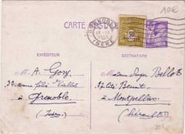 ARC DE TRIOMPHE  - 1945 - Yvert N° 704 Sur CARTE ENTIER POSTAL IRIS De GRENOBLE (ISERE) Pour MONTPELLIER - 1944-45 Arc De Triomphe