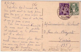 IRIS + CHAINES BRISEES - 1945 - Yvert N°651 + 671 Sur CARTE POSTALE De METZ (MOSELLE) - 1939-44 Iris