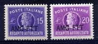 1949-52 - SASSONE N. 4-5 RECAPITO AUTORIZZATO COMPLETE SET MNH ** - Poste Aérienne