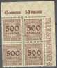 1923 500 Tsd Eckoberrandviererblock Mi 313A P OR Platte A / Sc 280 / YT 294 Posfrisch/neuf Sans Charniere/MNH - Altri & Non Classificati