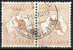 Australia 1913 5d Brown - Chestnut Kangaroo 1st Watermark (Wmk 8) Used Pair - Melbourne SG8 - Used Stamps