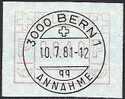 Schweiz Suisse 1981: FRAMA-ATM Timbre Automatique Zumstein 5 Michel 3.1b Mit Voll-o Bern (Frühdatum) SBK = CHF 15.00 - Automaatzegels [ATM]