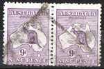 Australia 1913 9d Violet Kangaroo 1st Watermark (Wmk 8) Used Pair - Actual Stamps-  Centred Low - SG10 - Oblitérés