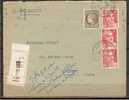 Lettre Recommandée  De 1949 Affranchie Du N° 821A X3 Et 1 N° 681 (cerez De Mazelin) - - 1945-54 Marianne Of Gandon