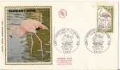 FRANCE Enveloppe 1er Jour    Année Européenne De La Nature Flamant Rose Sur Soie  1634** - Flamingo's