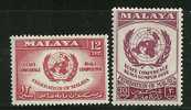 Federation Of Malaya    UN Emblem  Set  SC# 85-86 Mint - Fédération De Malaya