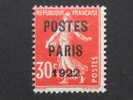 France - Semeuse 30c Rouge - Préoblitéré YT N°32 NEUF Gomme Avec Trace De Charnière (Paris 1922) - 1893-1947