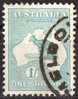 Australia 1915 1 Shilling Blue-green Kangaroo 3rd Watermark (Wmk 10) Used - Actual Stamp - Heavy Melbourne - SG40 - Gebruikt