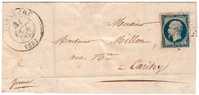 YT N°10 Obl. PC 3374 S/lettre De TONNERRE (Yonne) -1853 - 1852 Luis-Napoléon