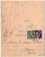 TYPE PAIX - CARTE LETTRE ENTIER POSTAL à 65c  - Avec Complement MERCURE De NIMES (GARD) - 1939 - Cartoline-lettere