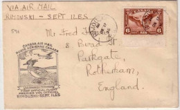 1936 - LETTRE Par POSTE AERIENNE - AIRMAIL - De RIMOUSKI Pour ROTHERHAM (ENGLAND) - LIAISON RIMOUSKI-SEPT ILES - Posta Aerea