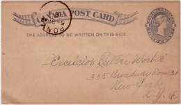 CARTE POSTALE  ENTIER Au TYPE VICTORIA  - PONY 1892 Pour NEW YORK - 1860-1899 Reinado De Victoria