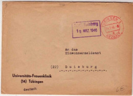 BADEN WÜRTTEMBERG - GEBÜHR BEZAHLT - TAXE PERCUE - 1946 - LETTRE De TÜBINGEN 1 - Wurtemberg