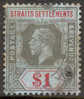 Straights Settlements #165 Used $1 Black & Red, Blue From 1914 - Straits Settlements