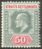 Straights Settlements #101 Mint Hinged 50c Green & Carmine Rose From 1902 - Straits Settlements